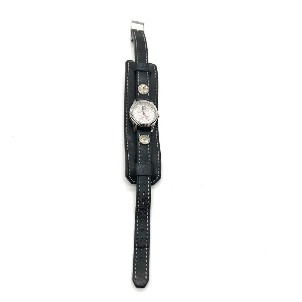 Marc Ecko Leather Watch w/ Rhinestones Silver - Image 3