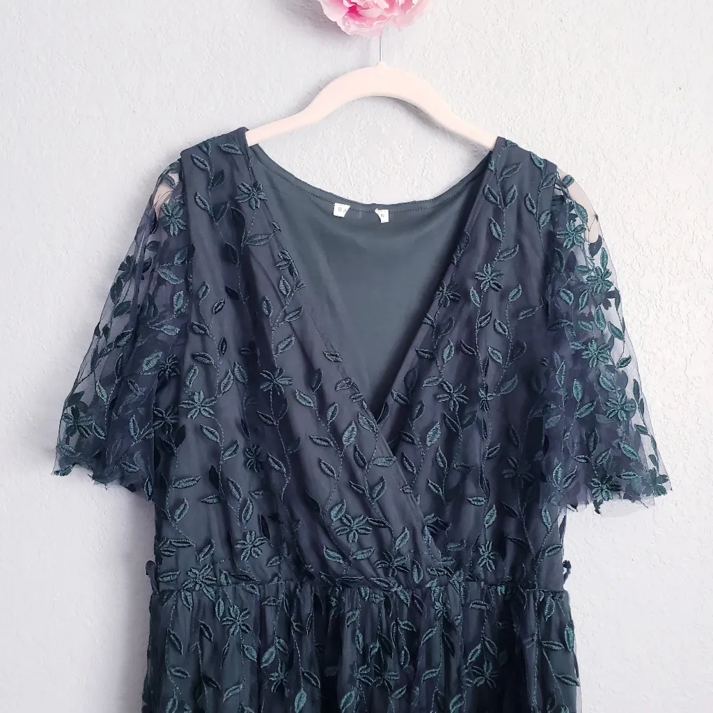 Baltic Born  Marseille Green Leaf Embossed Tulle Maxi Dress - Image 4