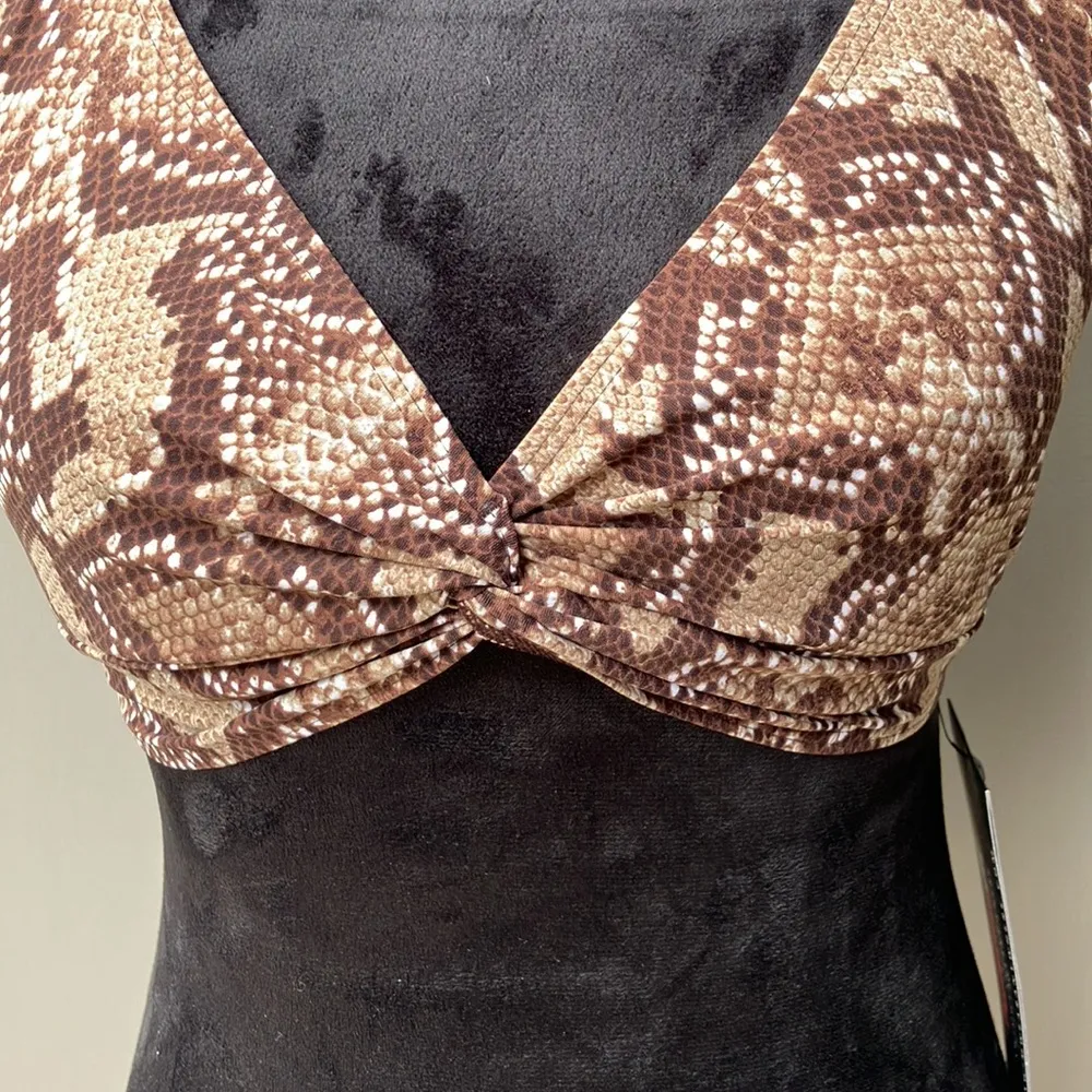 Coco Reef brown, tan, white reptile print halter style bikini top size 36/38 C - Image 5