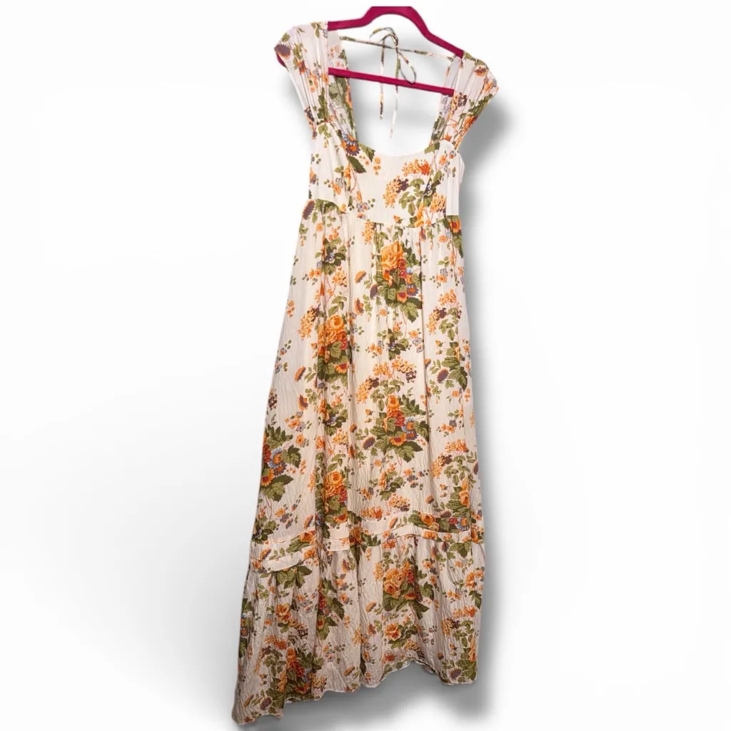 Anthropologie Floral Square Next Maxi Dress XS Off-White Orange - Image 2