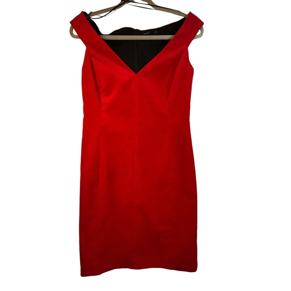 Theory Red Velvet Sleeveless Off Shoulder Dress - Size 4 - Image 11