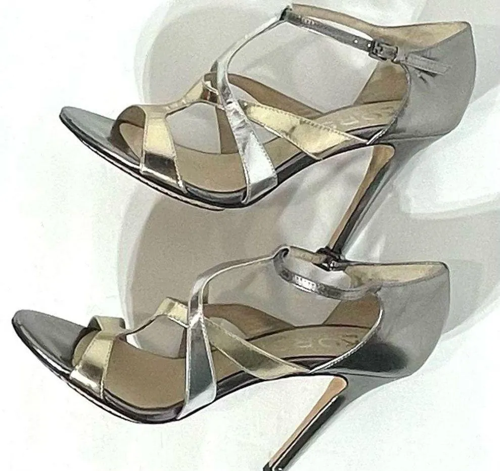 KORS Michael Kors Strappy Heels Silver/ Golden Tone Sandal Size 8 - Image 7