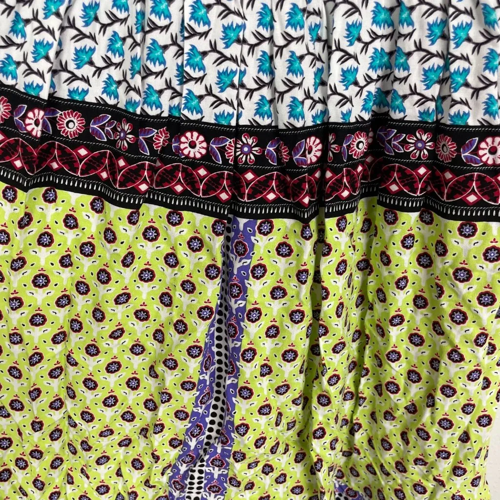 Eci S Blue Green Square Neck Balloon Sleeve Mixed Pattern Bohemian‎ Boho Twee - Image 5