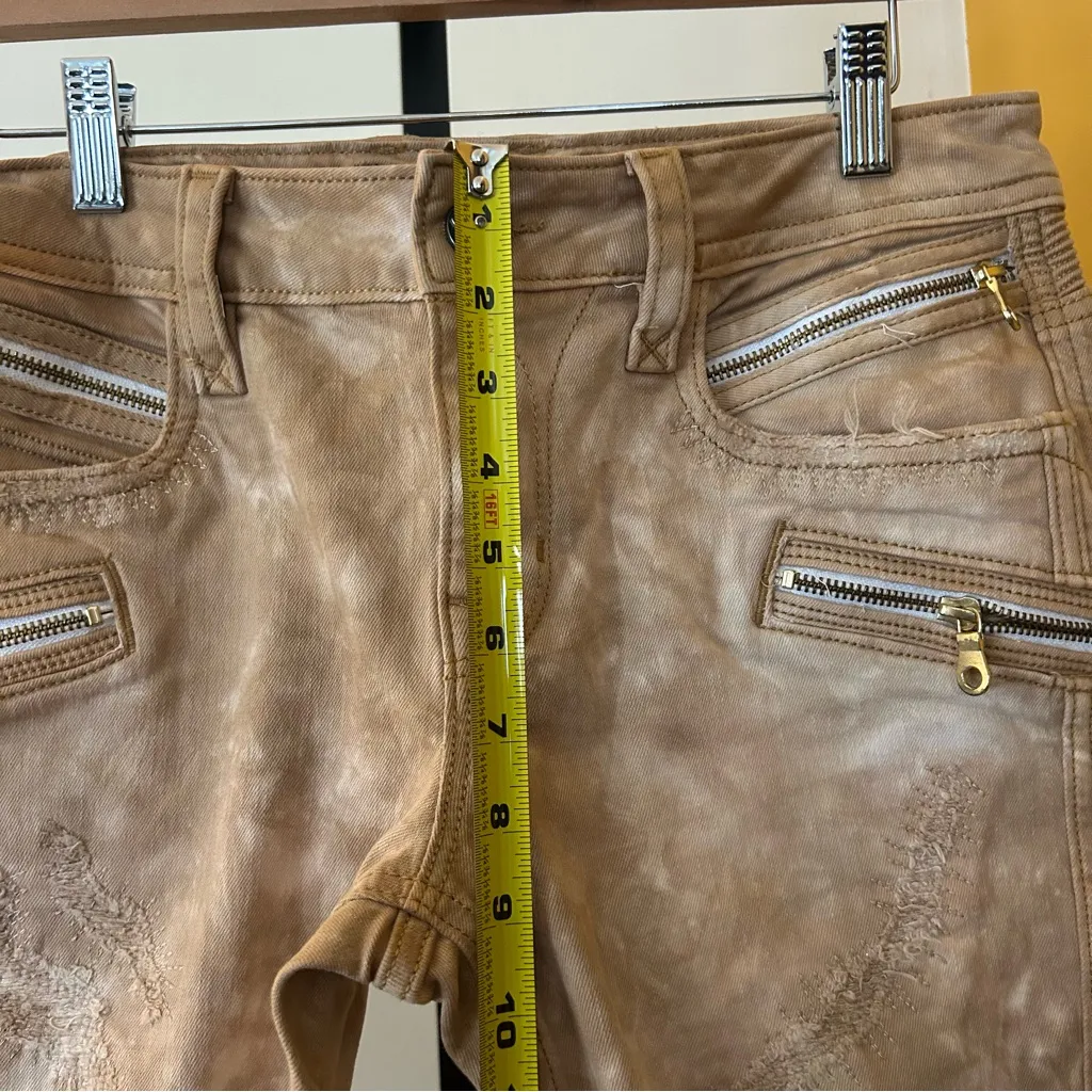 Rock Revival Moto Cladelle Skinny Jeans Stretch Distressed Tan Size 30 (US 10) - Image 8