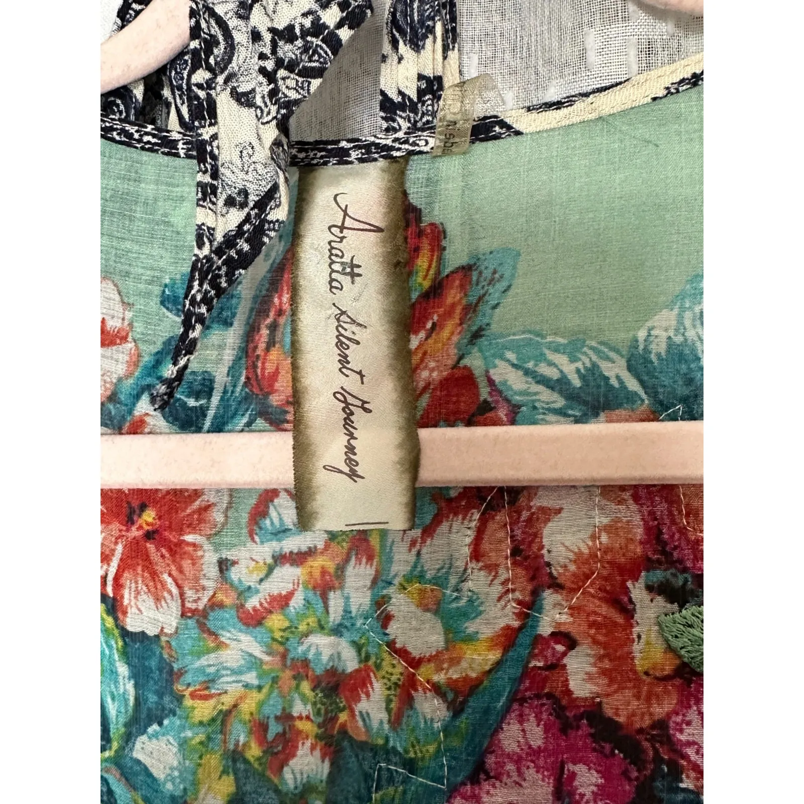 Aratta Silent Journey Embroidered Wrap Dress Size Large Purple Pink Floral - Image 8