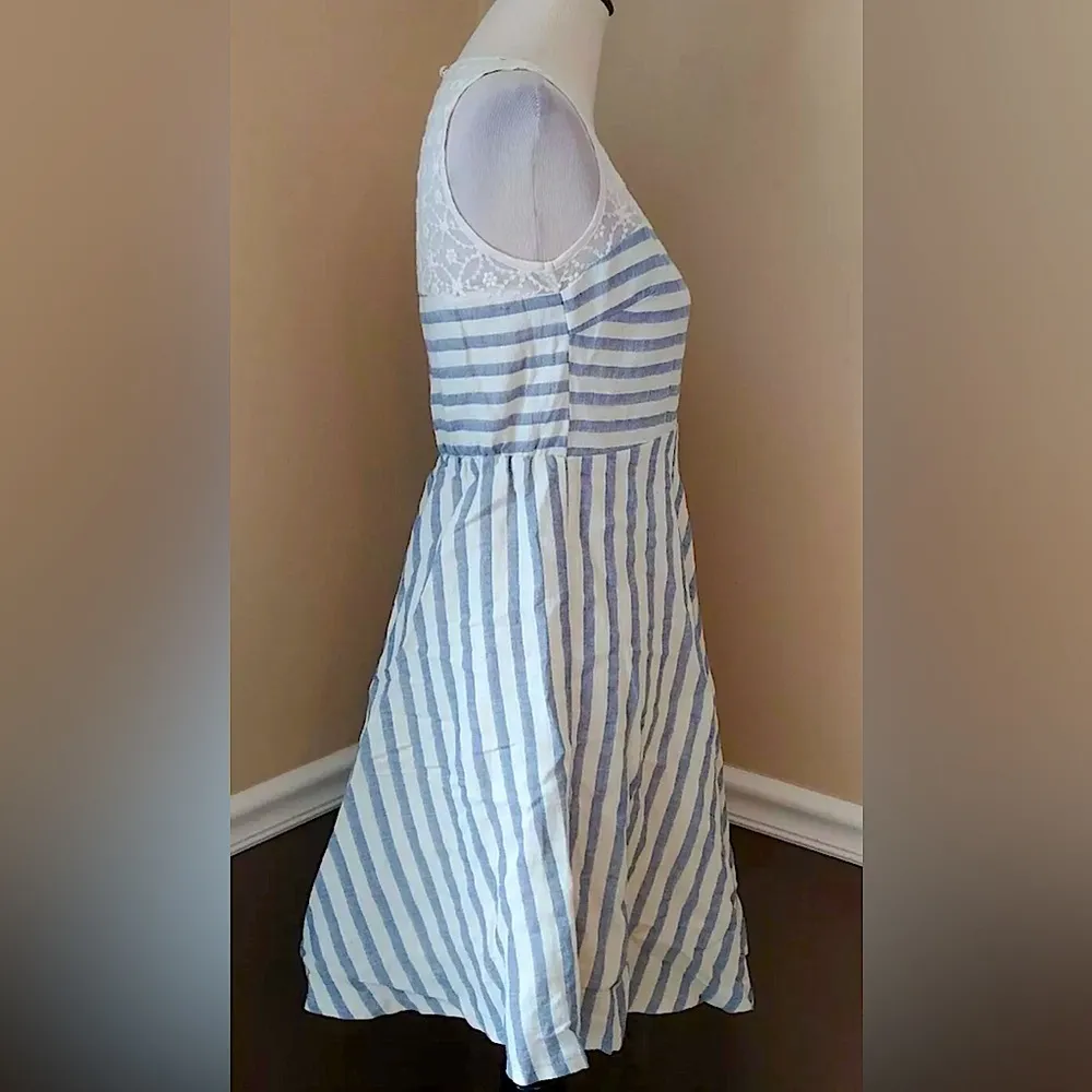 NEW A'Reve ModCloth Country Blue & Ivory Lace Top Cotton Sleeveless Dress Small - Image 2
