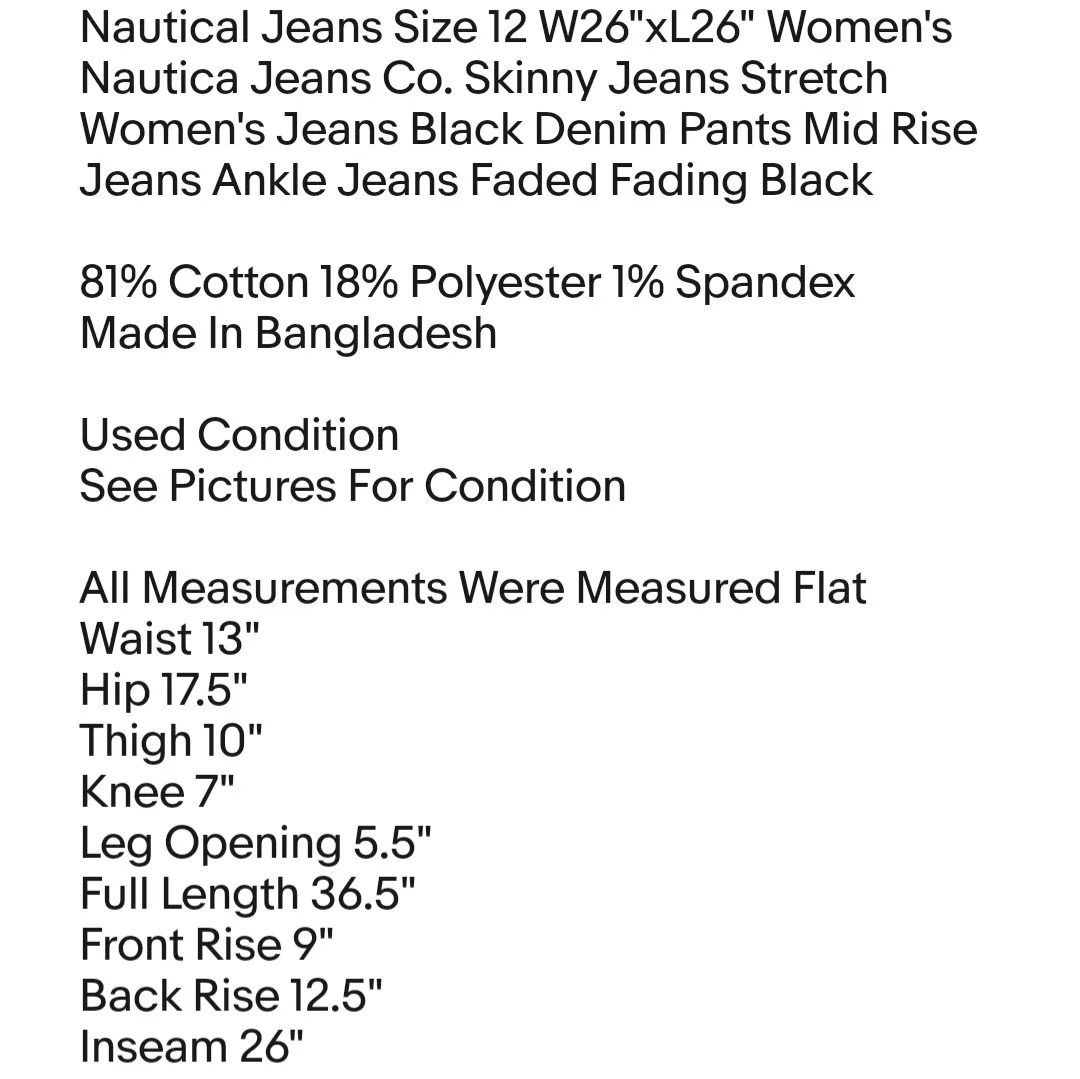 Nautical Jeans Size 12 W26"xL26" Women's Nautica Jeans Co. Skinny Jeans Stretch - Image 2