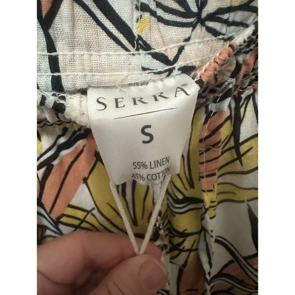 Serra Linen Blend Palm Tropical Pants Size Small - Image 3