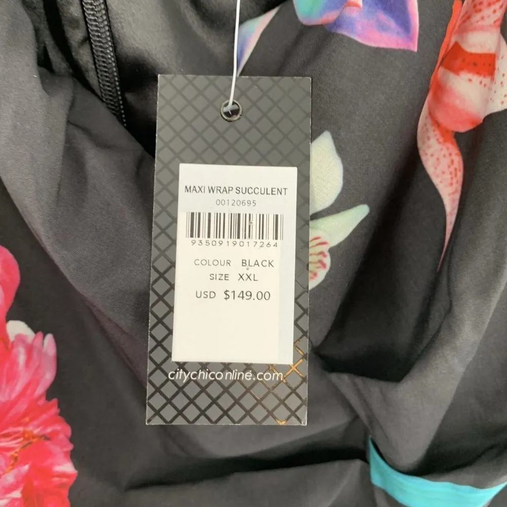 NEW City Chic Black Tropical Flower Print Strapless Maxi Wrap Dress Size XXL - Image 5