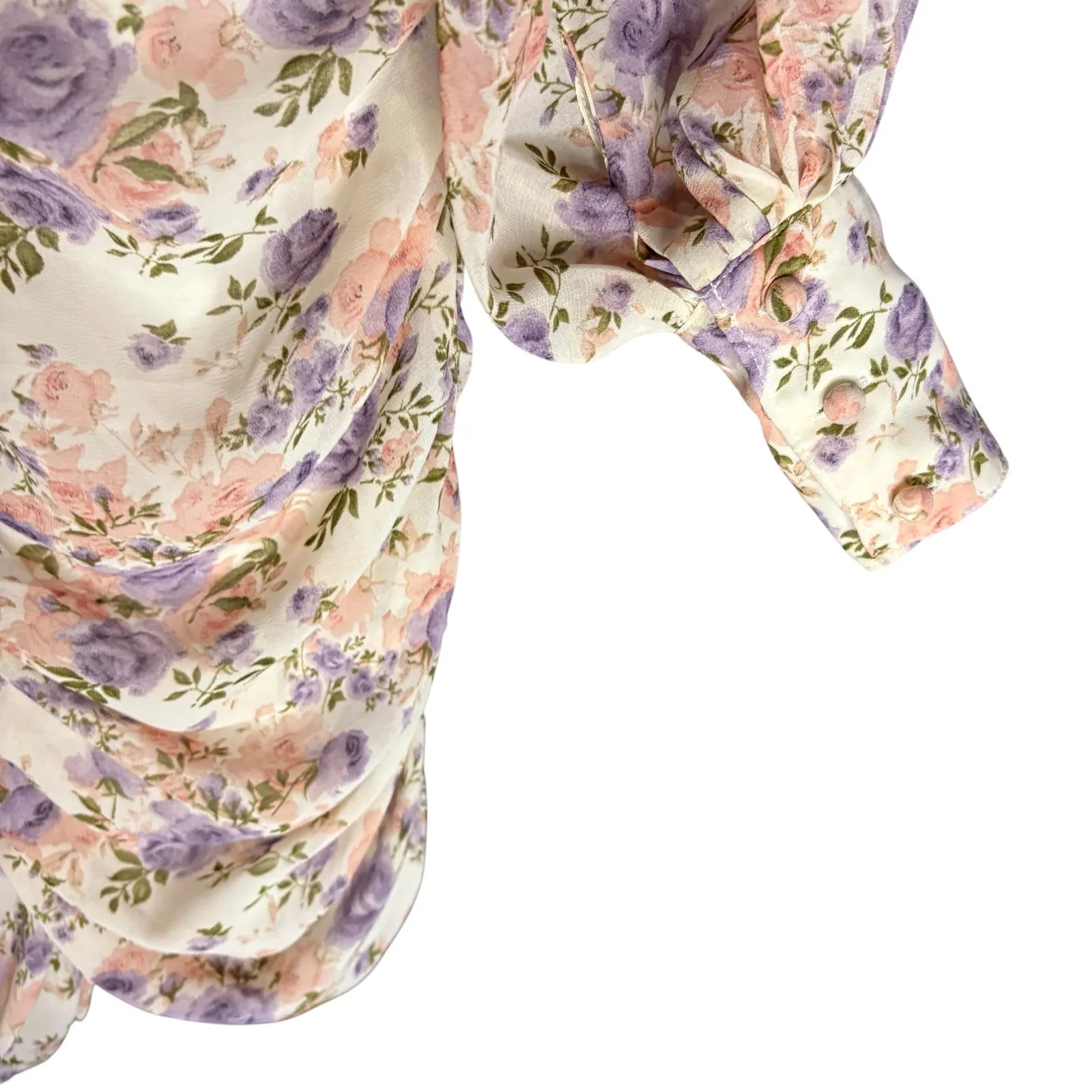 Hello Molly XS  Floral Mini Deep V Dress Long Sleeve‎ Ruched Bodycon Party - Image 9
