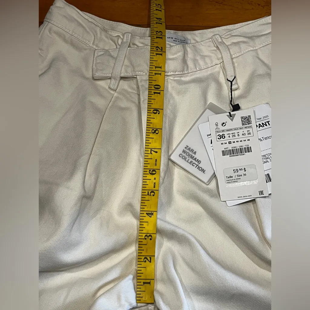 ZARA JEANS ASYMMETRIC WIDE LEG HIGH WAIST SIZE 04 CREAM - Image 8