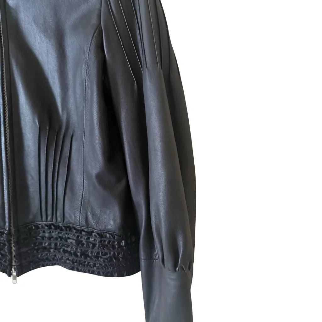 Vintage Arden B Leather Jacket Women Black victorian Biker Steampunk Short SZ L - Image 3