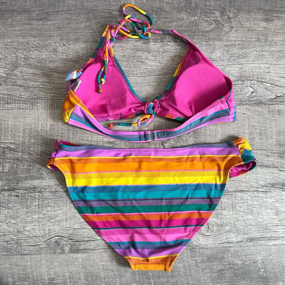 Inmocean Bright Rainbow Striped Bikini Set Juniors L Halter Triangle Top 2 Piece Multiple Size M - Image 8
