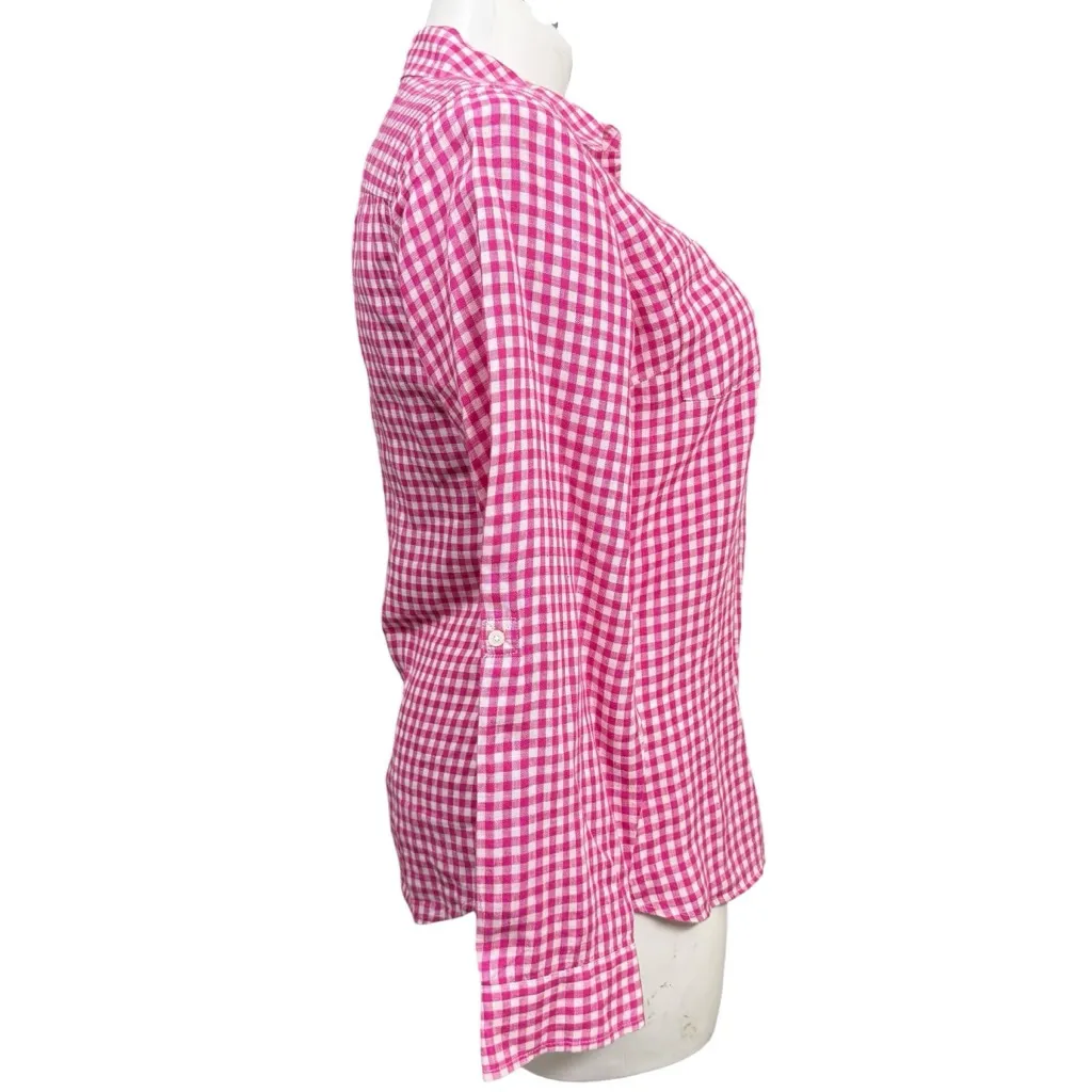Talbots Gingham Button-Up Shirt Pink/White Size L - Image 4