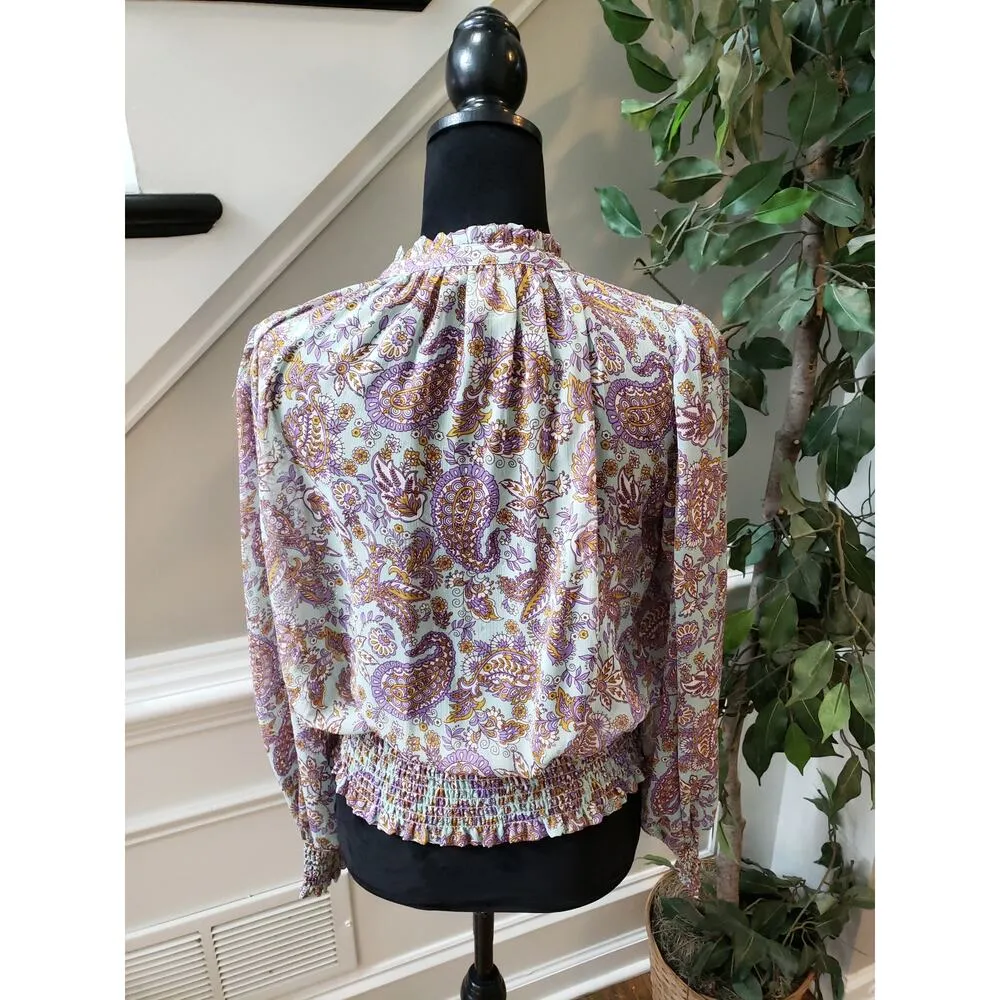 Rachel Zoe Blouse Women S Multicolored Paisley Long Sleeve Boho Top - Image 7