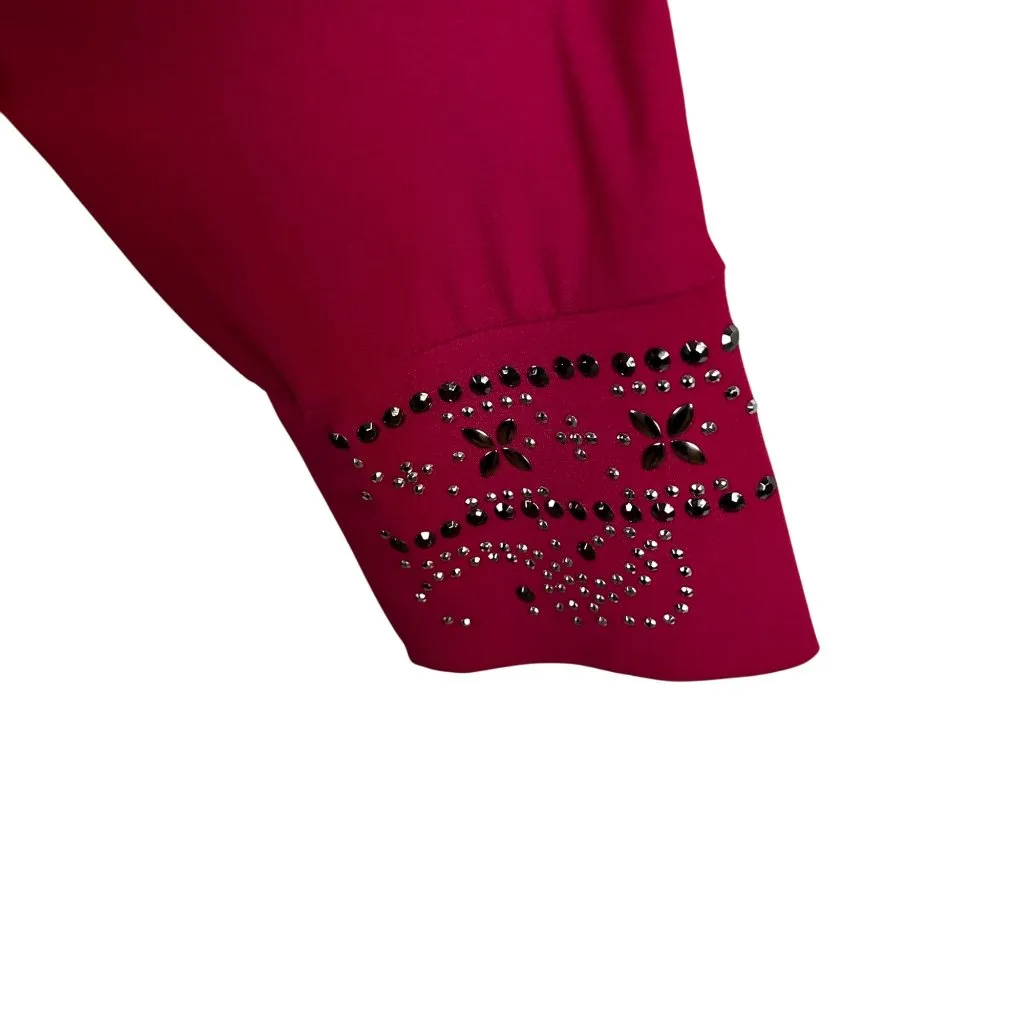 JM Collection Lrg Stylist Long-Sleeve Top Rhinestone Embellishments Fuchsia - Image 11