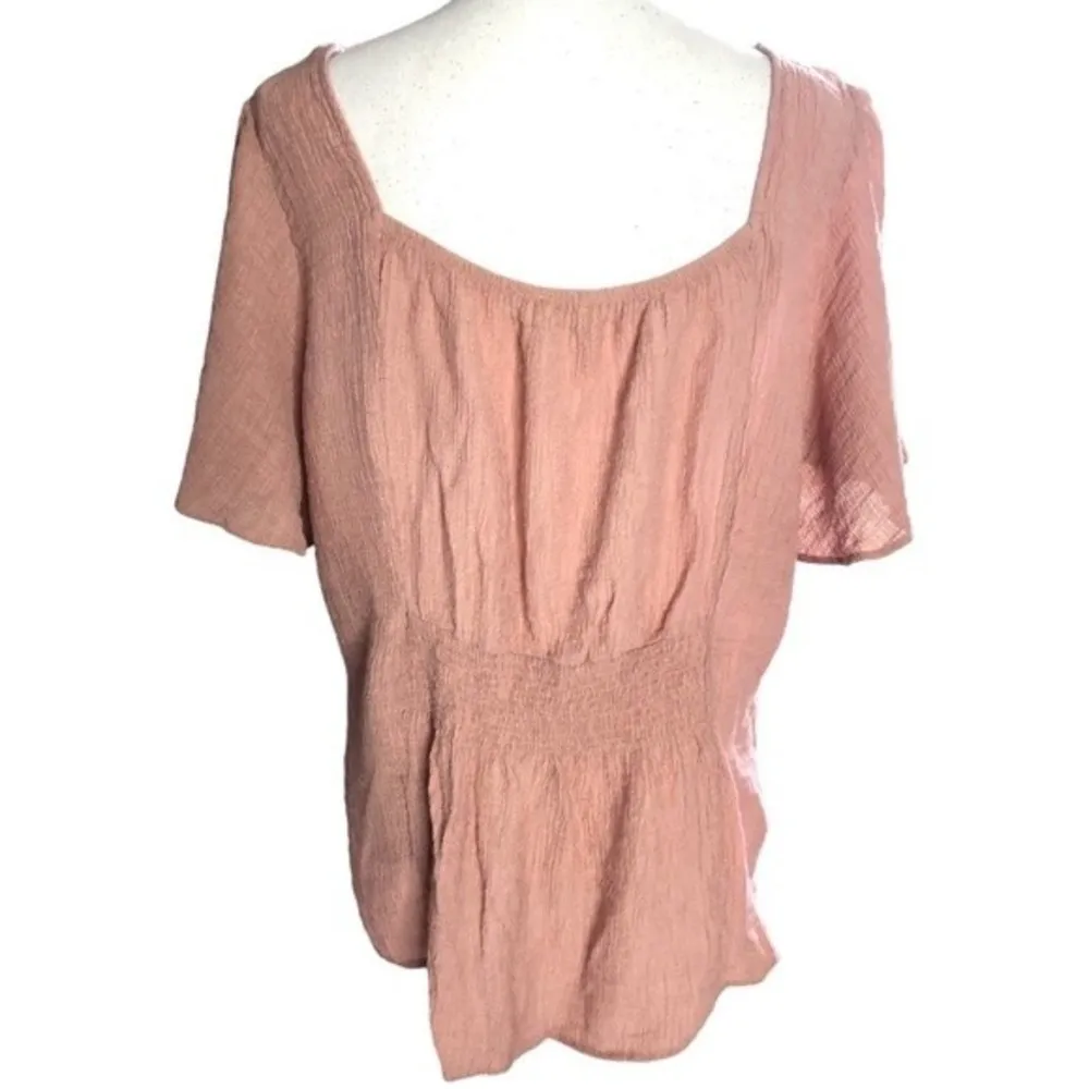 Flower & Feather Button Front Crinkled Short Sleeve Blouse Size XL - Image 85