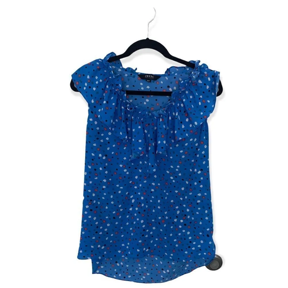 Isaac Mizrahi IMNYC Blue Dot Ruffle Sleeveless Blouse – Size M - Image 2