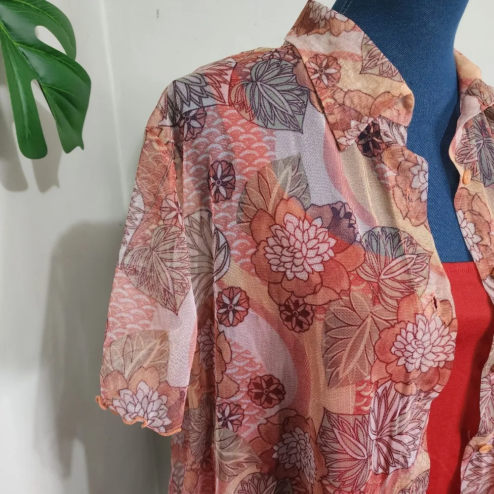 Fashion Bug Sheer Floral Button Down Shirt with Shell Top - Image 2