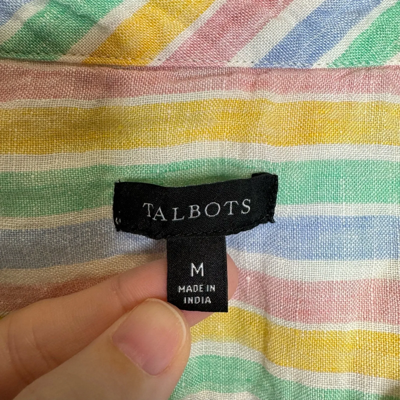 Talbots 100% Linen Pastel Striped Sleeveless Top Size Medium Casual Beachy Shirt - Image 8