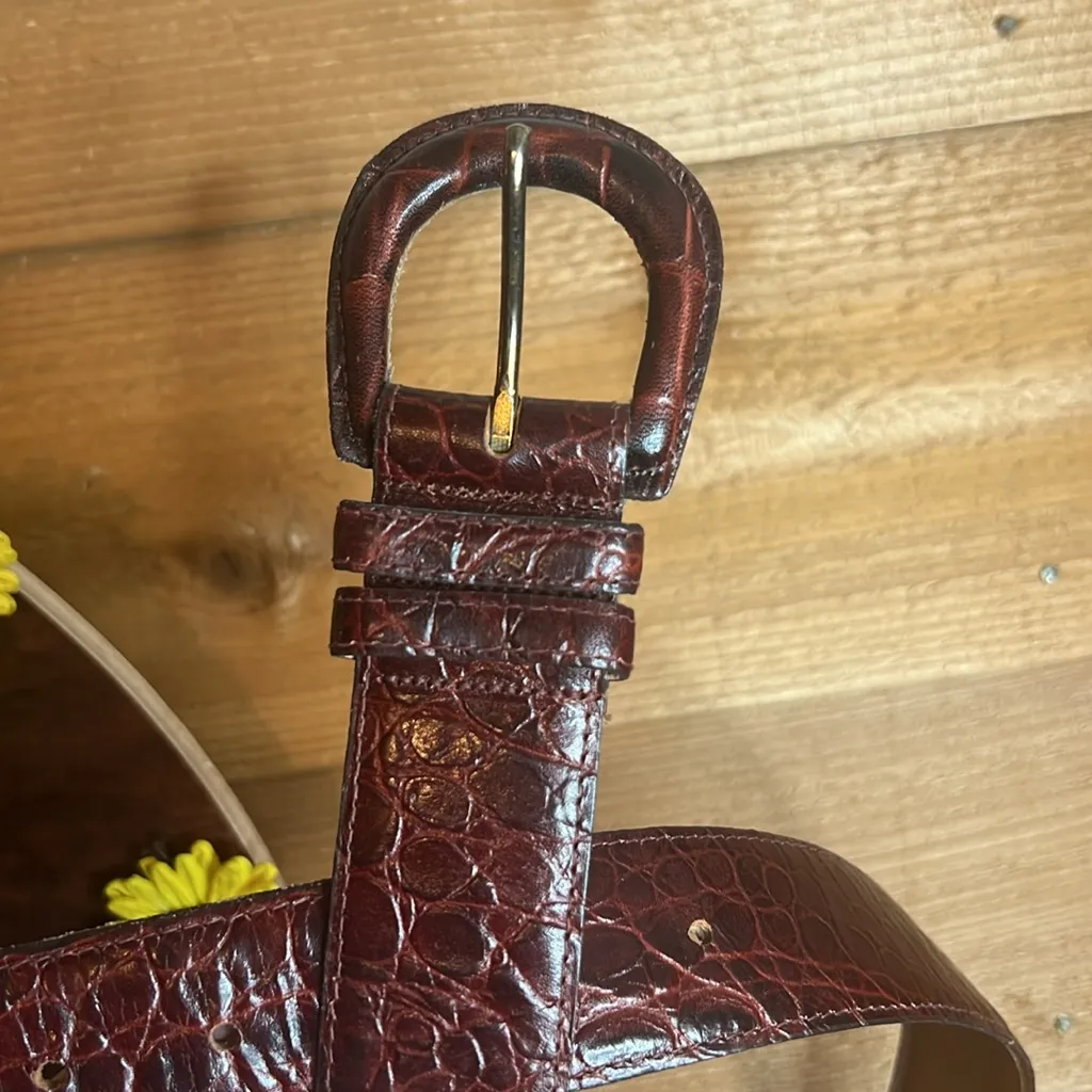 Talbots Leather Italian Alligator Calfskin Belt Red Brown croc skin brass Large - Image 2