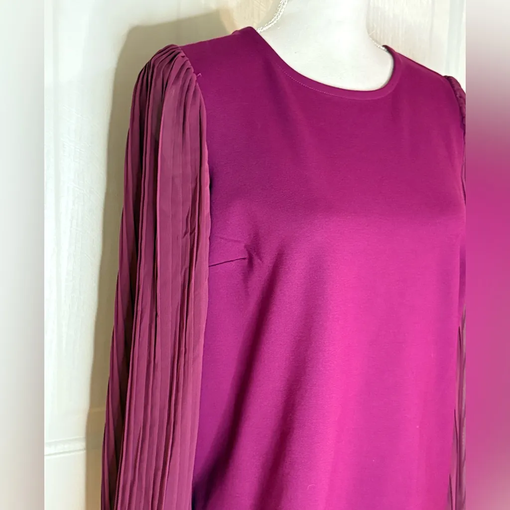 Nine West Fuchsia Long Sleeve Blouse with sheer statement sleeves - Image 2