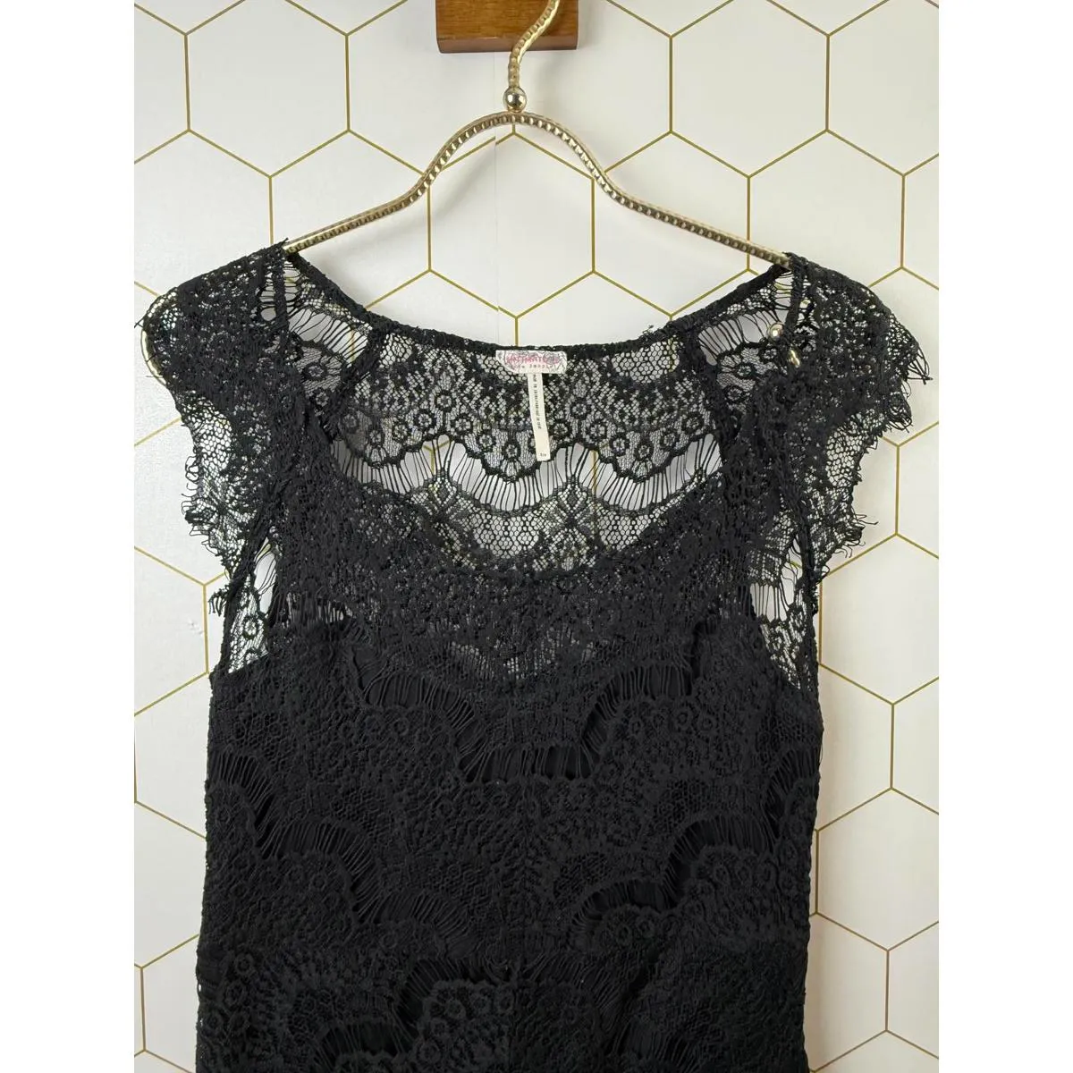 Intimately Free People Black Peekaboo Lace Midi Slip Dress - Size - Small - Image 5