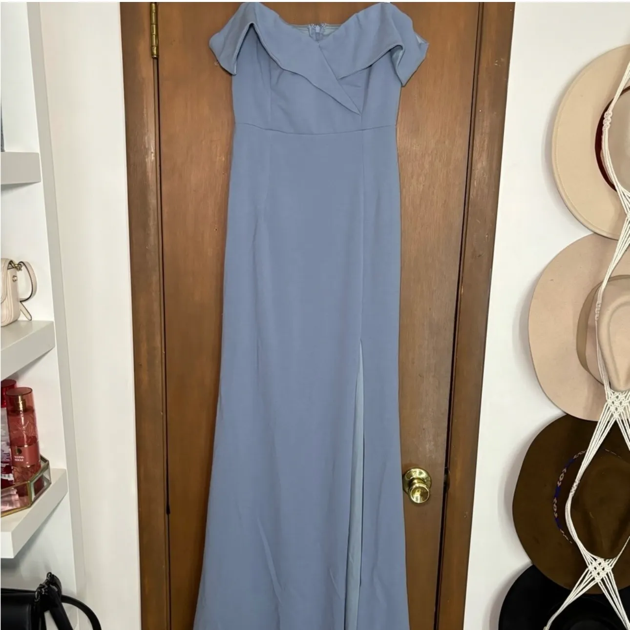 Lulus Song of Love blue grey off shoulder dress - Image 4