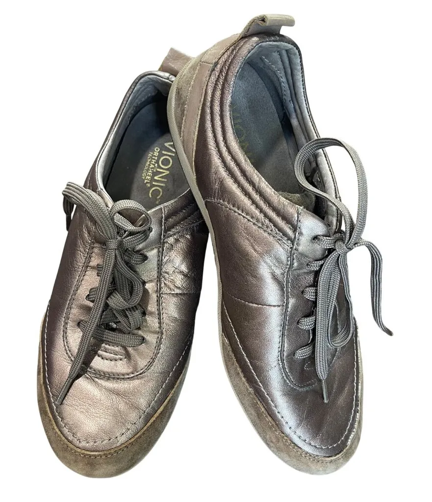 Vionic Willa Leather Sneakers Womens Size 6 Bronze Metallic Lace Up Comfort Shoe - Image 1