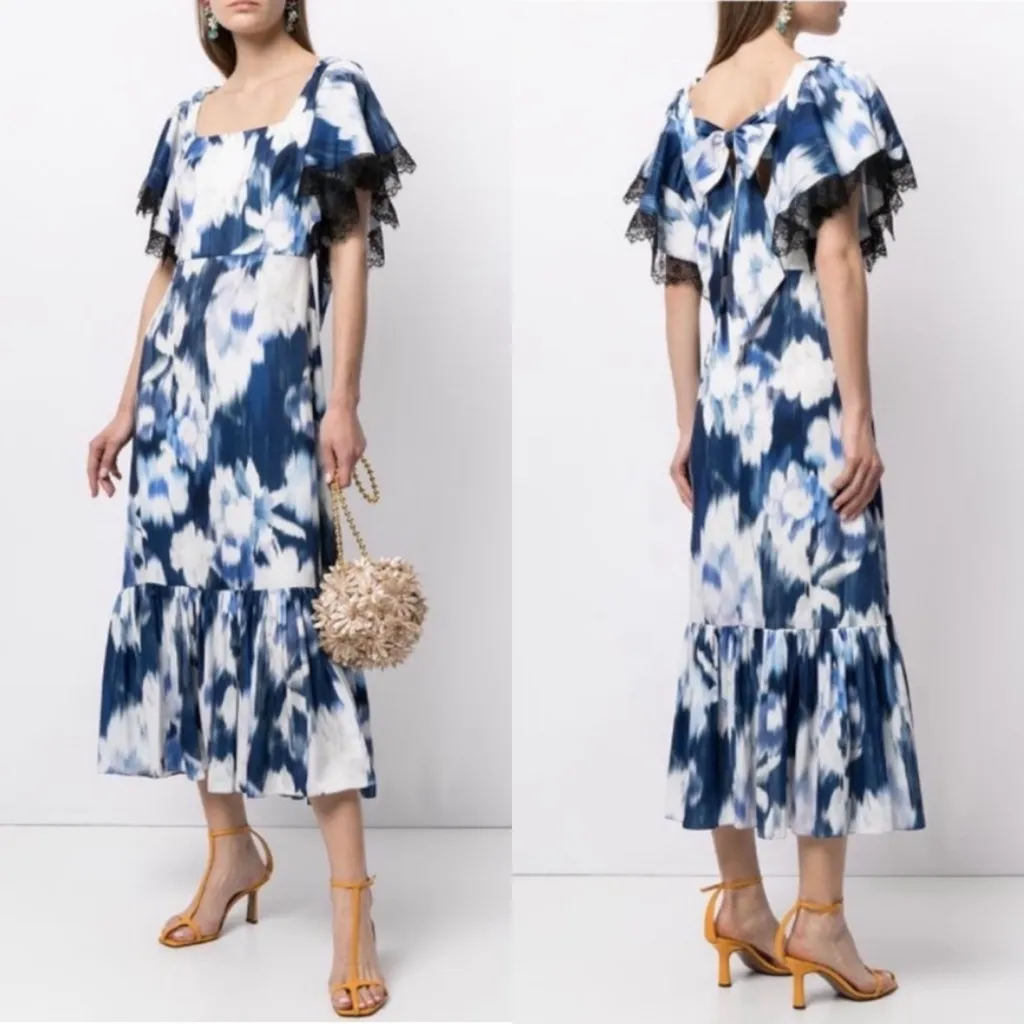 NEW NWT Sachin + Babi Camryn Midi Dress In Blue Ikat Floral - Image 2