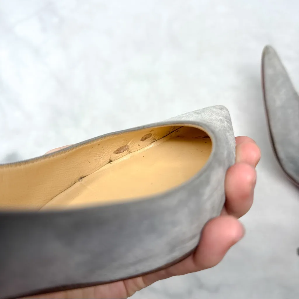 Christian Louboutin Kate 55 Suede Pointed Toe Kitten Heel Pump Classic Gray 36.5 - Image 8