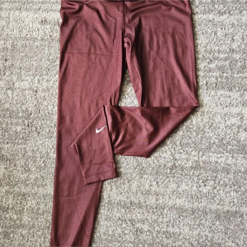 Nike Metallic Leggings Womens Size M Burgundy Dri-FIT Athletic Tights - Image 5