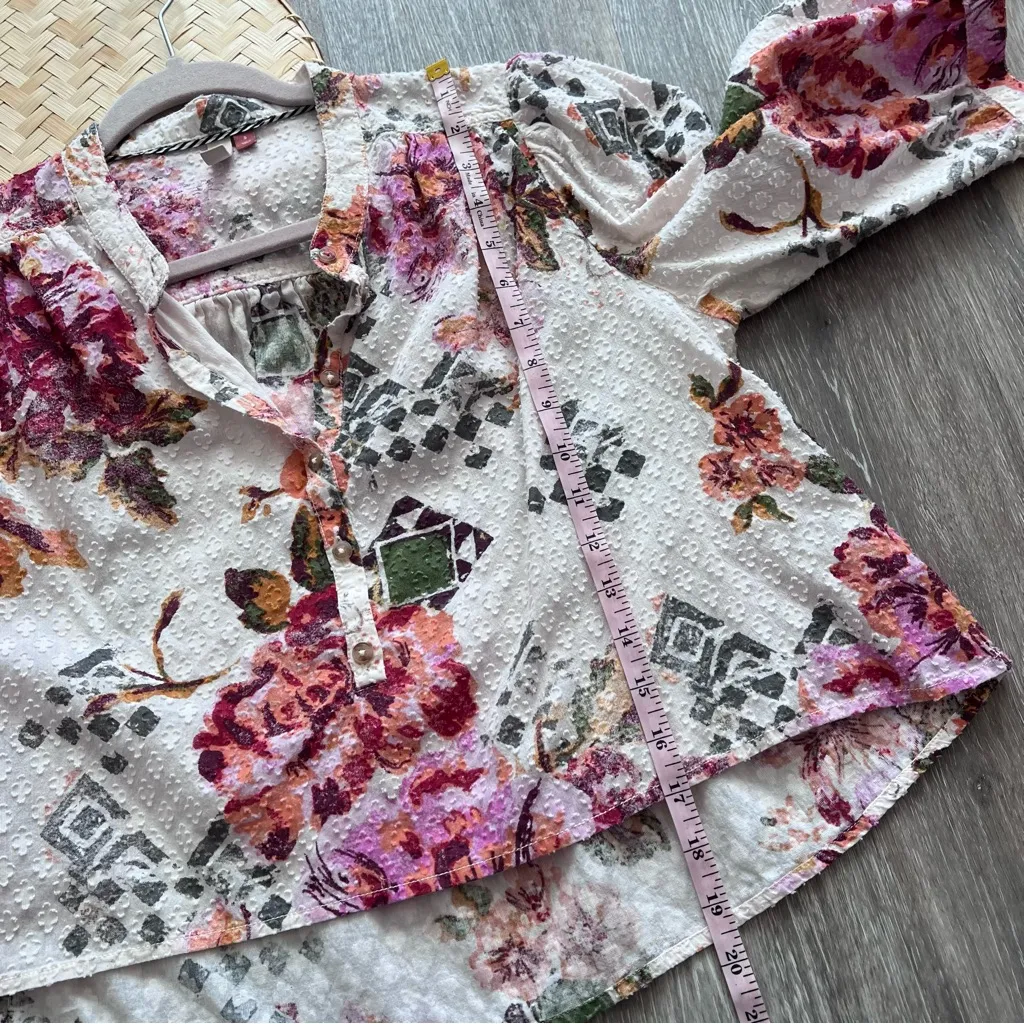 Anthropologie pilcro textured‎ cropped surf blouse pink floral boho - Image 5