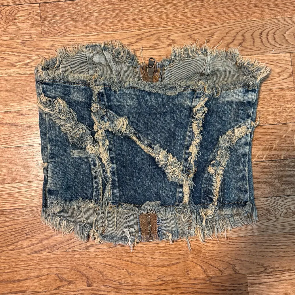 BDG Distressed Denim Bustier Top - Image 2