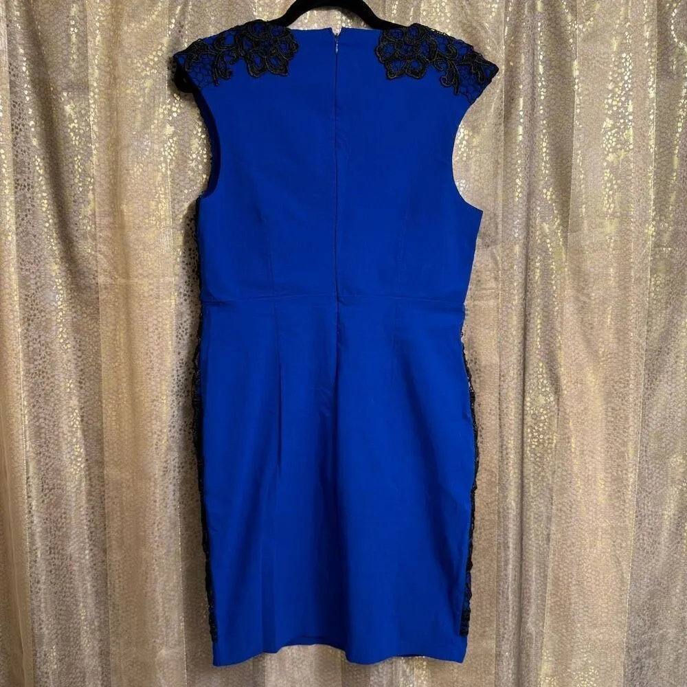 Torrid Royal Blue Black Embroidered Lace Bodycon Mini Sheath Dress Size 14 - Image 2