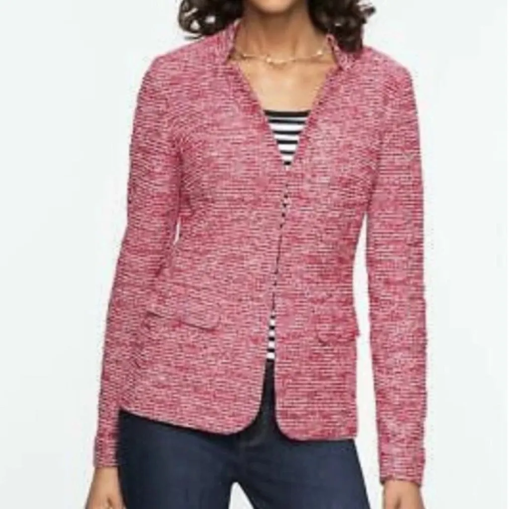 Talbots  Berkeley Tweed Knit Jacket Red White Black Textured Notch Neck Blazer 8 - Image 4