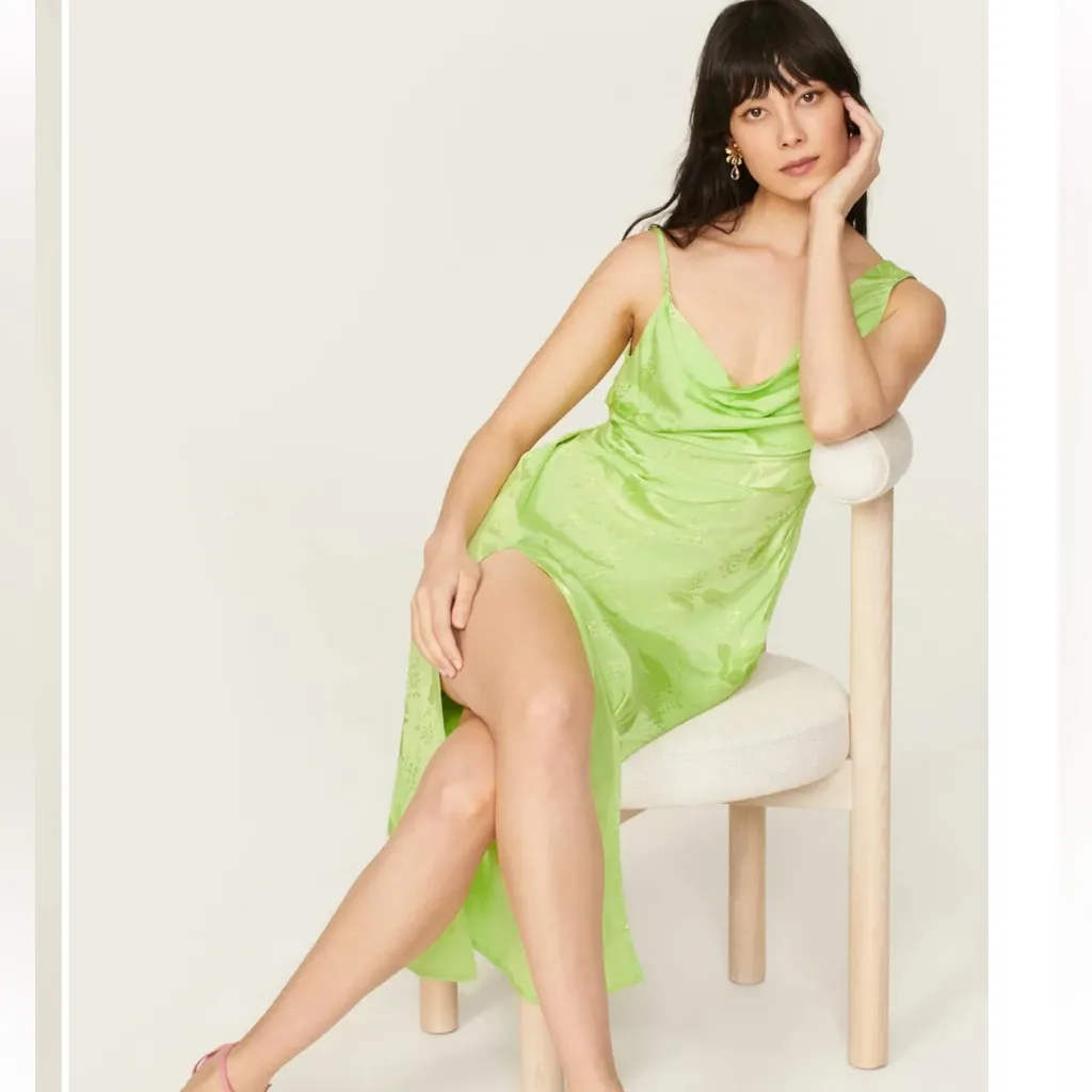 For Love & Lemons Ilana Midi Satin Slip Dress $239 NWT Size XS in Green Revolve - Image 5