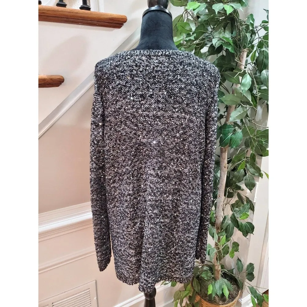 Apt. 9 Women's Black White Polyester V-Neck Long Sleeve Pullover Sweater Size 2X - Image 6