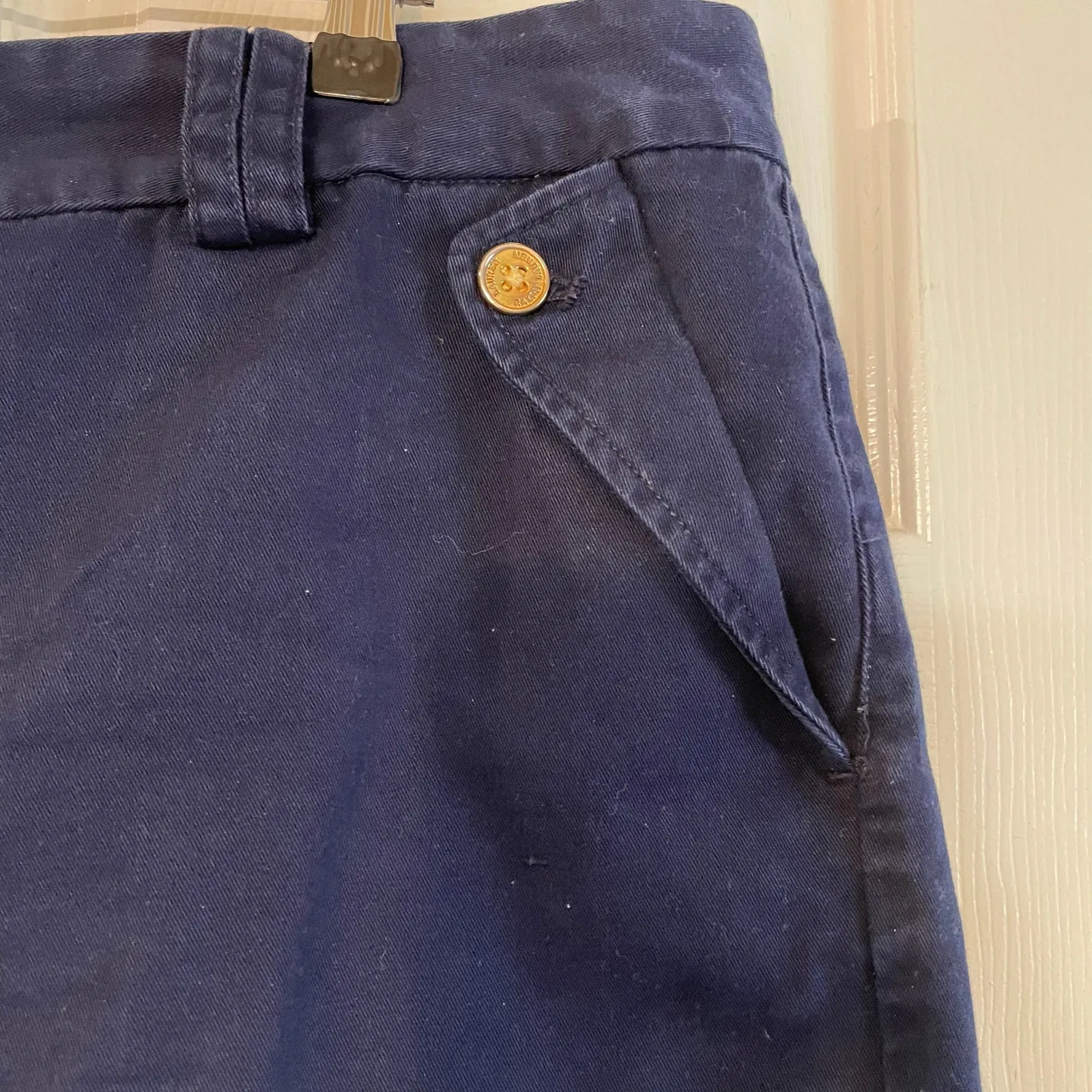 Lauren Ralph Lauren Navy Blue Cotton Flat Front Casual Shorts Womens Size 16 - Image 4