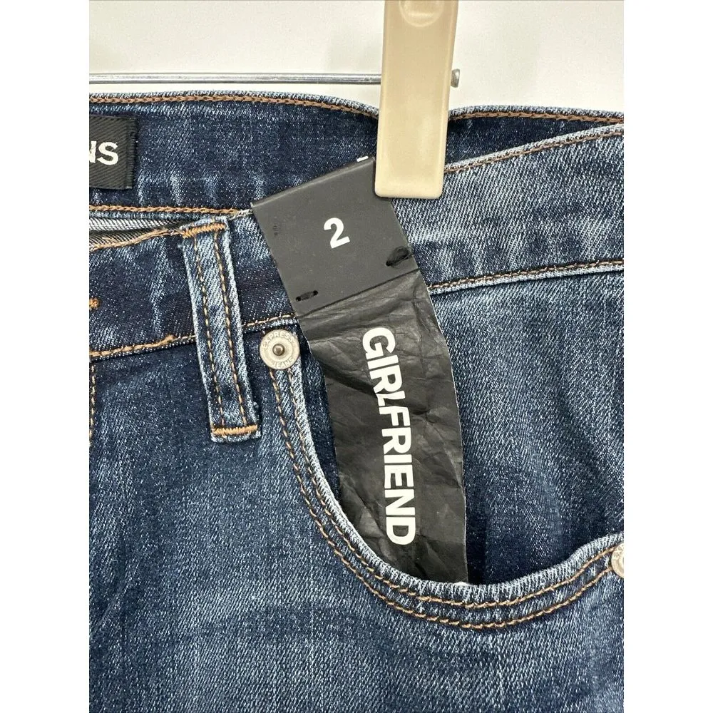 Express Women Juniors Teens Size 2 Jeans Straight Leg Girlfriend High Rise‎ Dark - Image 5