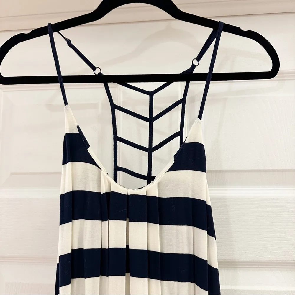 Cynthia Rowley Striped Ladder Back High Low Pleated Maxi Dress Blue White sz XS - Image 2