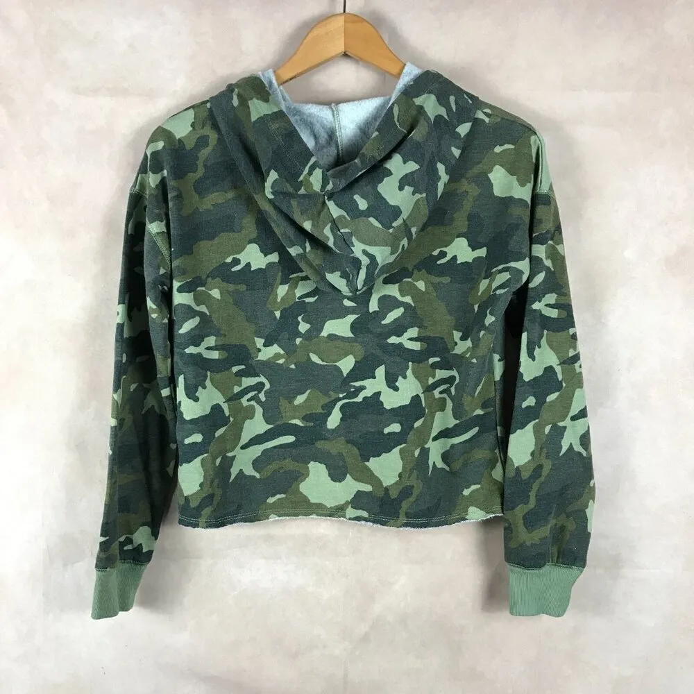 NEW Cropped Green Camo Fleece Hoodie SMALL - Image 6