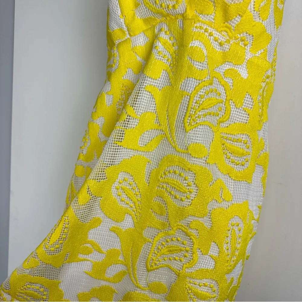 Maeve by Anthropologie Strappy Lace Mini Dress Sz 8 Yellow White Floral - Image 11