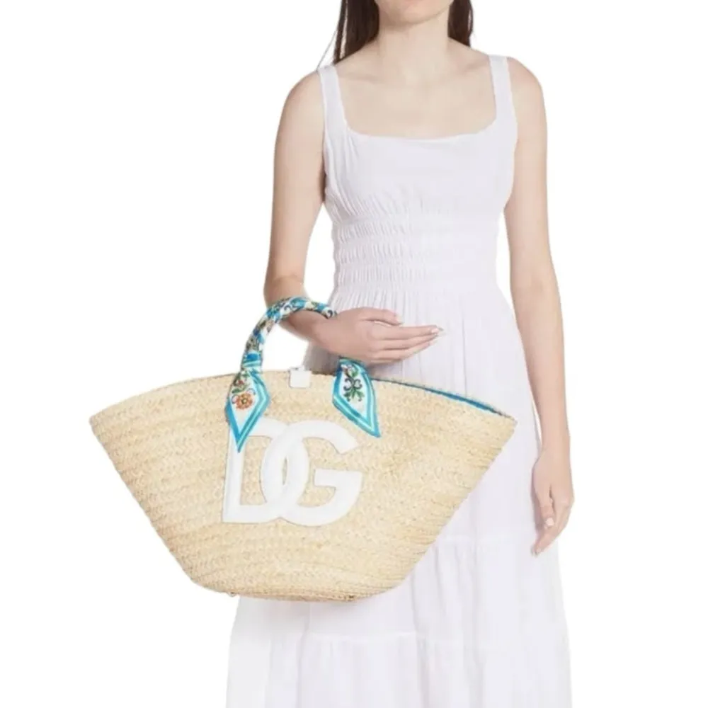 Dolce & Gabbana Kendra DG Logo Woven Straw Tote in Giallo - Image 7