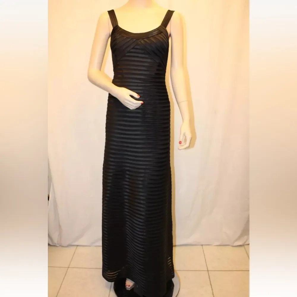 BCBGMaxAzria‎ Black Gown Maxi Structured Satin Gown Size 6 Prom Homecoming Mesh - Image 15