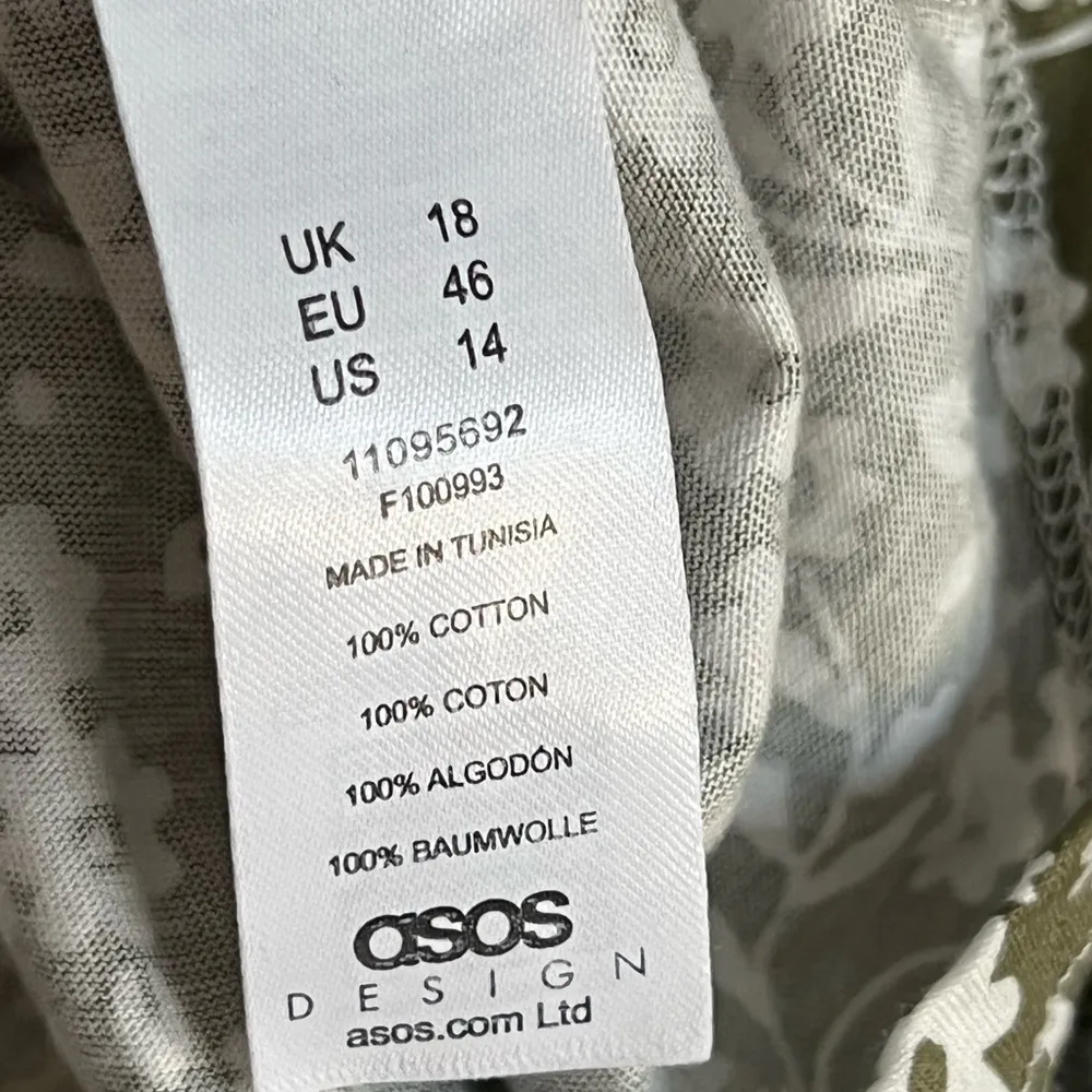 Asos Design Button Front Mini Smock Long Sleeve Dress | Sage Green Floral | 14 - Image 8