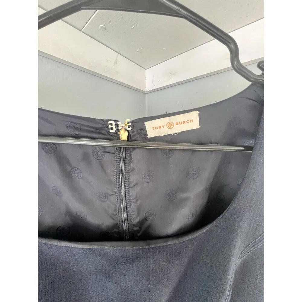 TORY BURCH Wool Blend Sleeveless Sheath Dress Size 4 Blue Crochet Waist Lined - Image 4