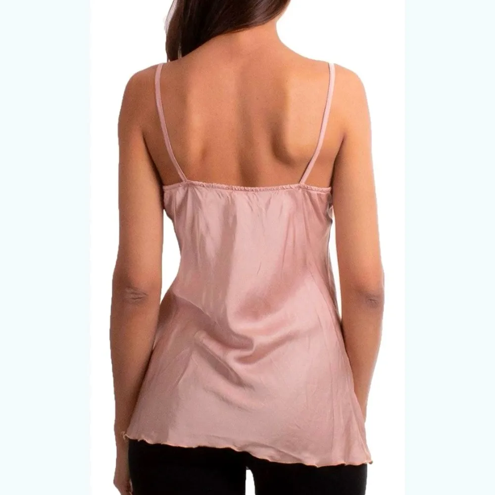 Satin Cowl Neck Spaghetti Strap Blouse With Lace Underlay - Image 12