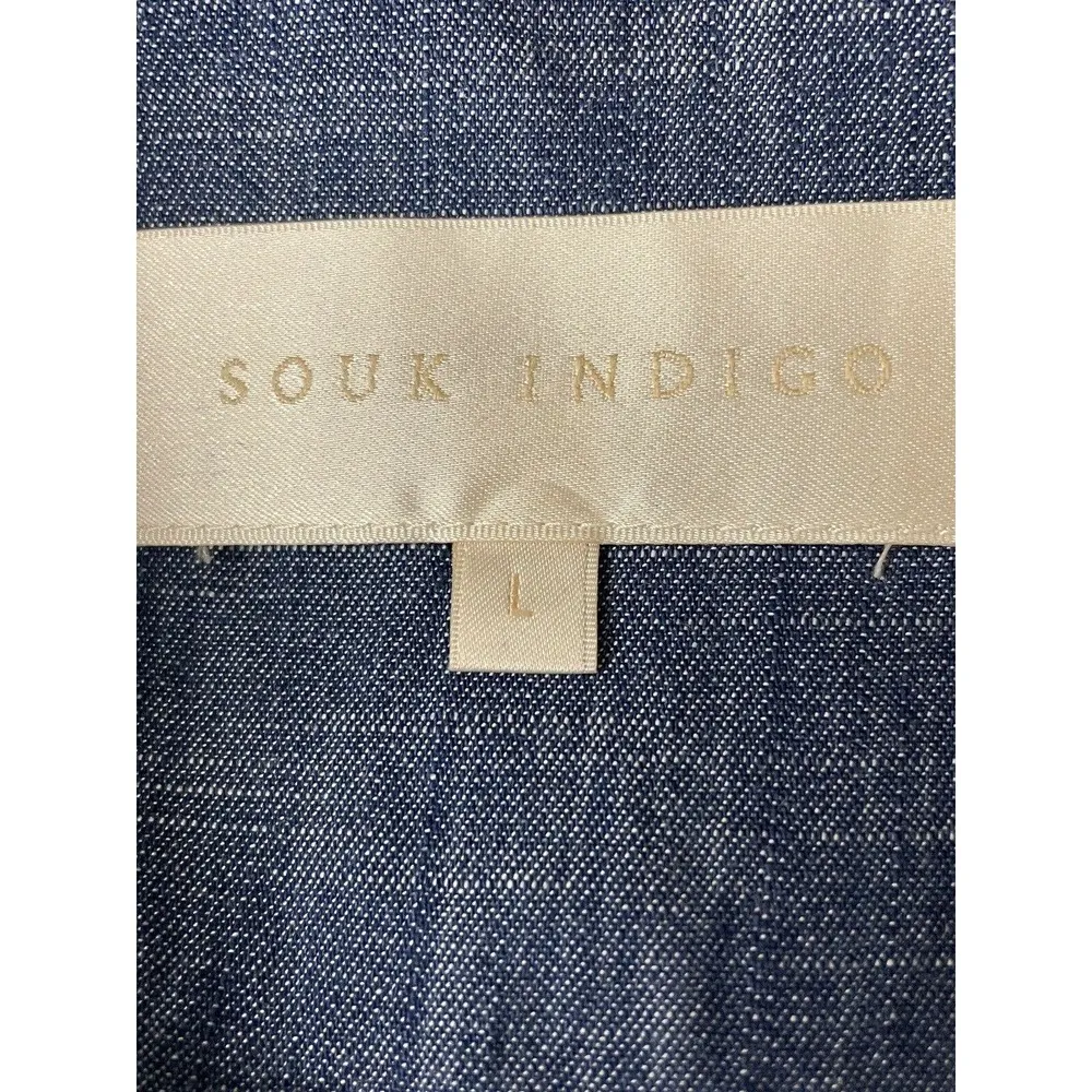Souk Indigo Blue Hand Embroidered Open Jacket Chambray Size Large - Image 10