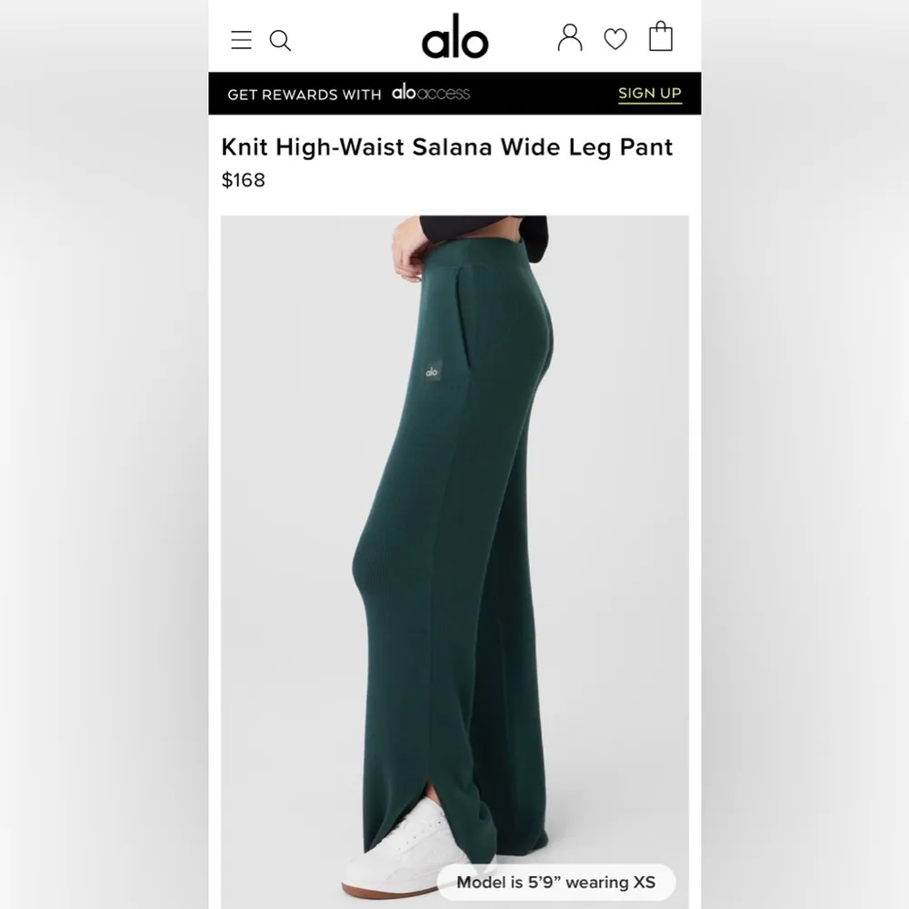 NWT Alo Yoga Knit High Waist Salana Wide Leg Pant Midnight Green Size S - Image 2